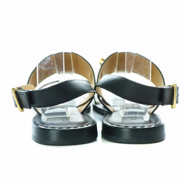 【中古】GRACE CONTINENTAL CORSO ROMA 9 チェーンサンダル ストラップ フラット レザー 38 24cm 黒 ブラックの通販は