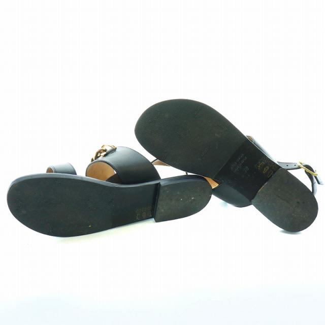 【中古】GRACE CONTINENTAL CORSO ROMA 9 チェーンサンダル ストラップ フラット レザー 38 24cm 黒 ブラックの通販は