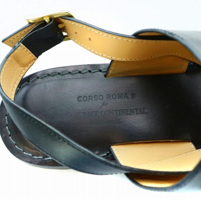 【中古】GRACE CONTINENTAL CORSO ROMA 9 チェーンサンダル ストラップ フラット レザー 38 24cm 黒 ブラックの通販は