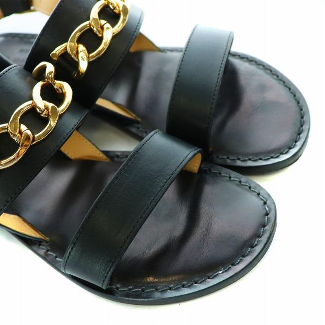 【中古】GRACE CONTINENTAL CORSO ROMA 9 チェーンサンダル ストラップ フラット レザー 38 24cm 黒 ブラックの通販は