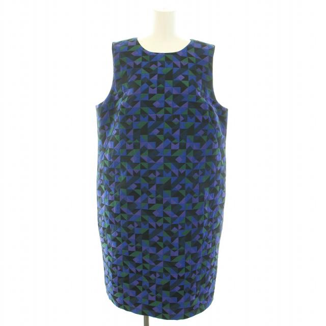 【中古】アルマーニ コレツィオーニ ワンピース ひざ丈 ラウンドネック ノースリーブ 総柄 48 XL 紺 緑 レディースの通販は 5,100円