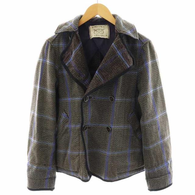 【中古】キャピタル kapital 四国山城工場産 テーラードジャケット ダブル チェック柄 ウール S グレー 紫の通販は 9,216円