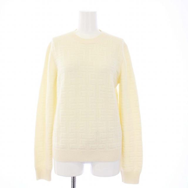 【中古】未使用品 エルメス タグ付き 22AW Hアッシュ ニット セーター 長袖 クルーネック ウール 36 XS アイボリーの通販は