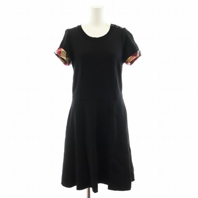 【中古】ブルーレーベルクレストブリッジ BLUE LABEL CRESTBRIDGE ワンピース ロング丈 半袖 チェック柄 38 M 黒の通販は 5,278円