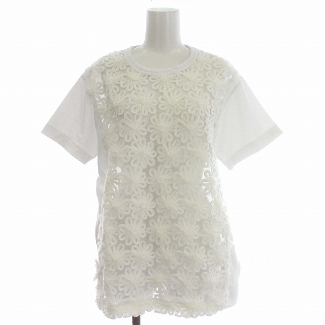 【中古】タオ コムデギャルソン TAO COMME des GARCONS 24SS Tシャツ 花柄 刺繍 メッシュ シースルー 半袖 L 白の通販は