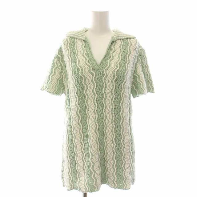 【中古】ジルサンダー JIL SANDER 22SS ニット セーター スキッパー コットン 半袖 36 S 黄緑 ライトグリーン 白の通販は