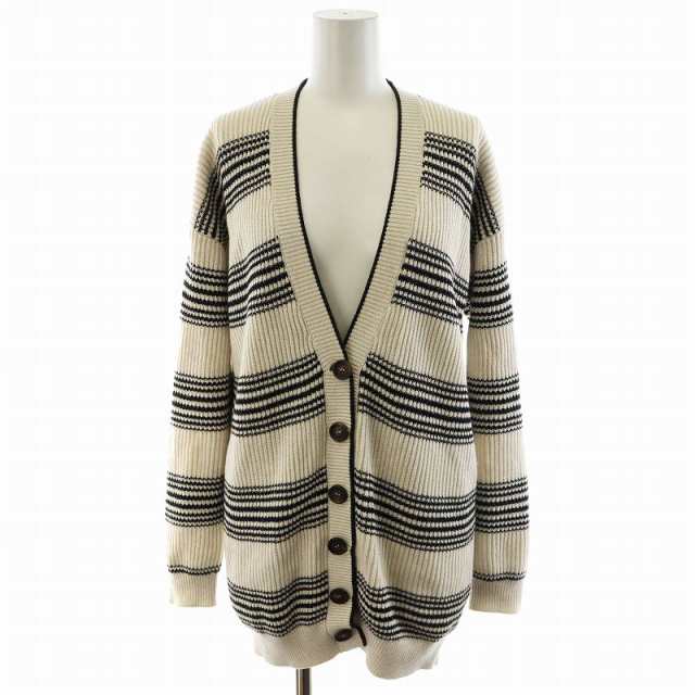 【中古】ブルネロクチネリ BRUNELLO CUCINELLI カーディガン ボーダー柄 コットン XXS 白 ホワイト 黒の通販は