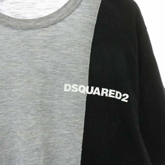 【中古】ディースクエアード Tシャツ カットソー 半袖 クルーネック バイカラー 切替 ロゴプリント XS グレー 黒の通販は