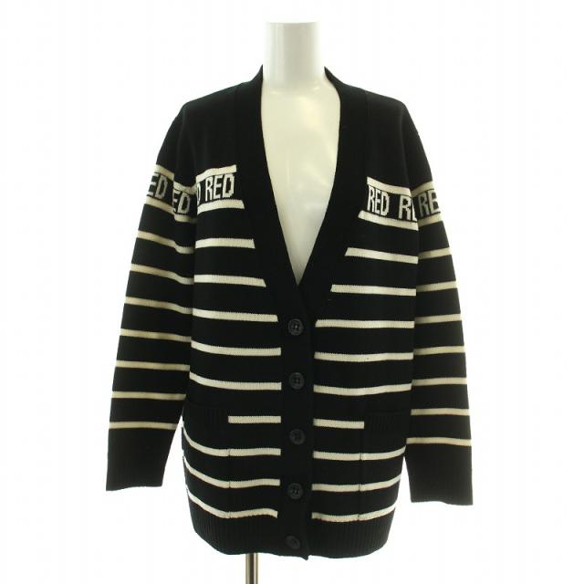 【中古】レッド ヴァレンティノ RED VALENTINO ニットカーディガン 長袖 オーバーサイズ Vネック ボーダー柄 黒の通販は