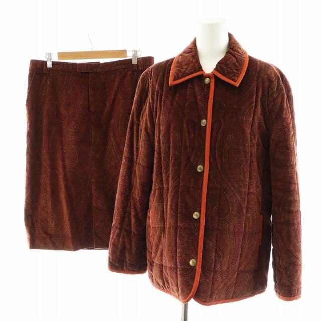【中古】エトロ ETRO セットアップ 上下 ジャケット タイトスカート ひざ丈 ペーズリー柄 ベロア 中綿 46 XL 茶の通販は
