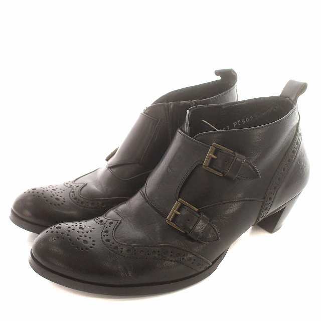 【中古】プリュス バイ ショセ Plus by chausser ブーティ ショートブーツ ウィングチップ レザー 36 23cm 黒の通販は