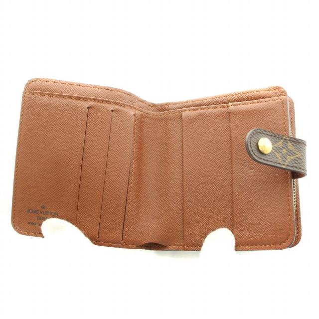 ルイヴィトン モノグラム コンパクトジップ 二つ折り財布 茶