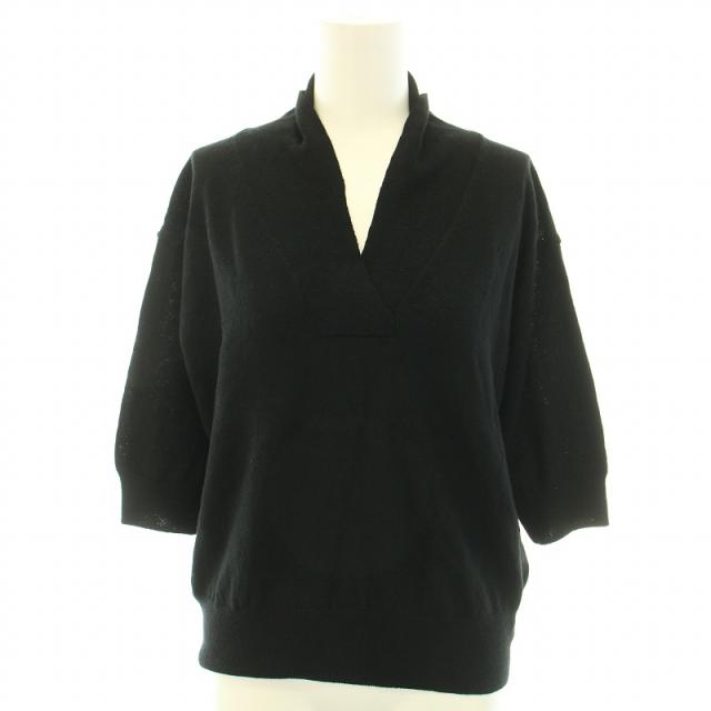 【中古】マーガレットハウエル 22AW コットンリネン2 ニット セーター ショールカラー 七分袖 麻 2 M 黒 レディースの通販は 5,152円