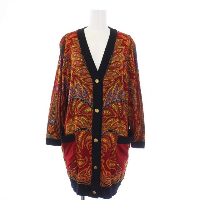 【中古】レオナール LEONARD PARIS ヴィンテージ ニットカーディガン 長袖 ロング 金ボタン 44 XXL 赤 レッドの通販は