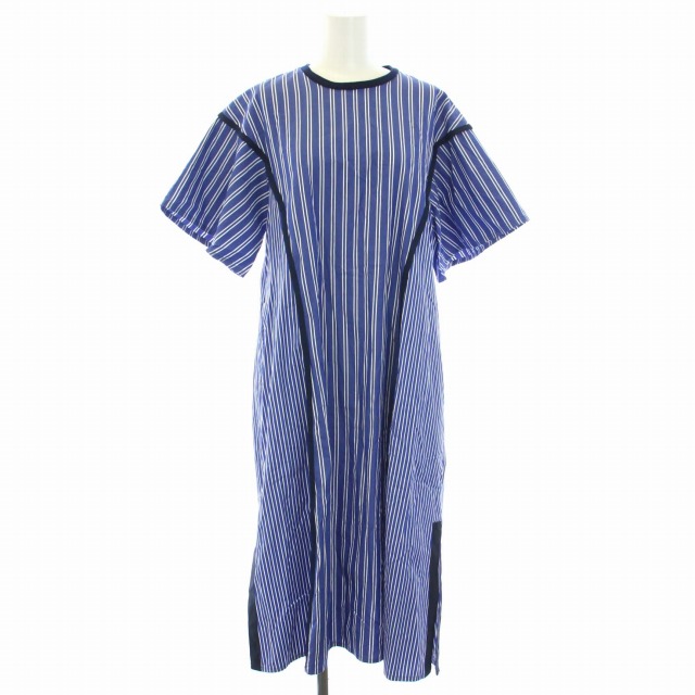 【中古】ホワイトマウンテニアリング 22SS STRIPED PIPING DRESS ワンピース 半袖 ストライプ XS 青 レディースの通販は