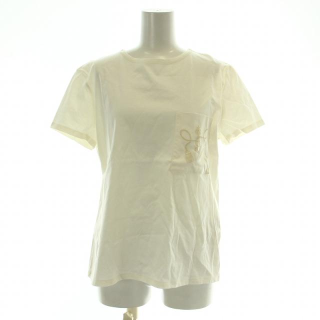 【中古】エルメス HERMES Tシャツ カットソー 半袖 クルーネック ポケット刺繍 リボン 40 L 白 ホワイトの通販は