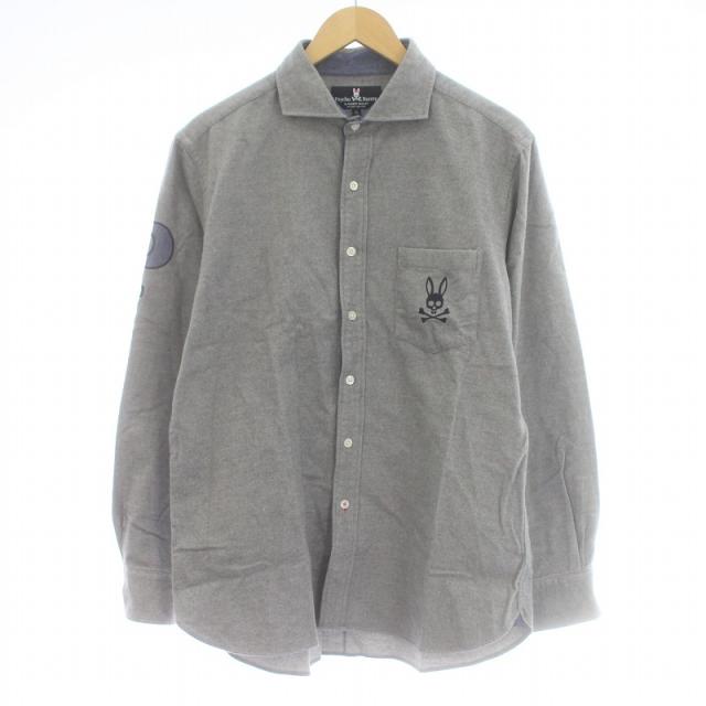 【中古】サイコバニー Psycho Bunny シャツ カジュアルシャツ 長袖 刺繍 コットン XL グレー /KU メンズの通販は
