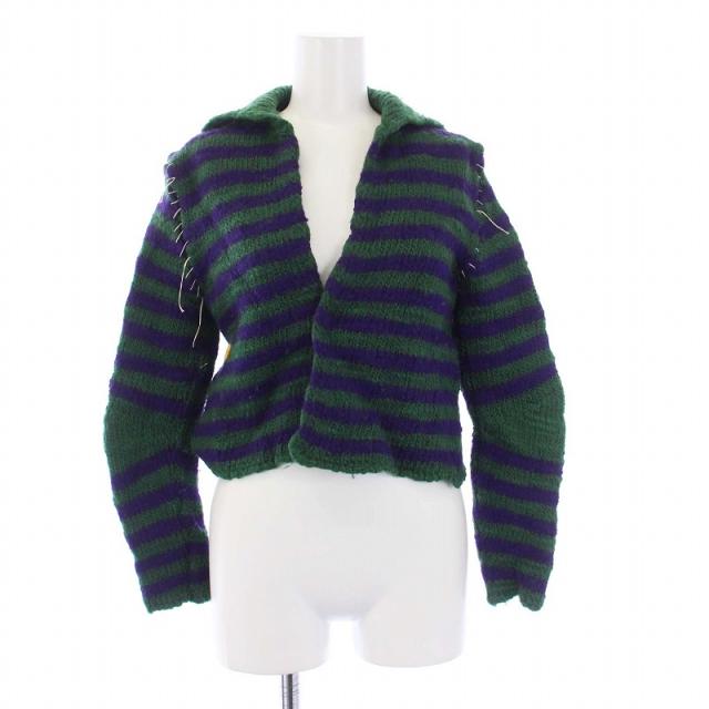 【中古】マルニ Striped Knit Cardigan ニットカーディガン 長袖 クロップド丈 ボーダー 38 S 緑 紫 CDMD0036Q0FW016の通販は