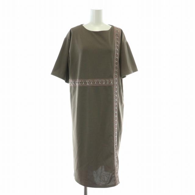 【中古】アメリヴィンテージ ワンピース ミモレ ロング 半袖 クルーネック ストレッチ フック 切替 チャコールグレーの通販は