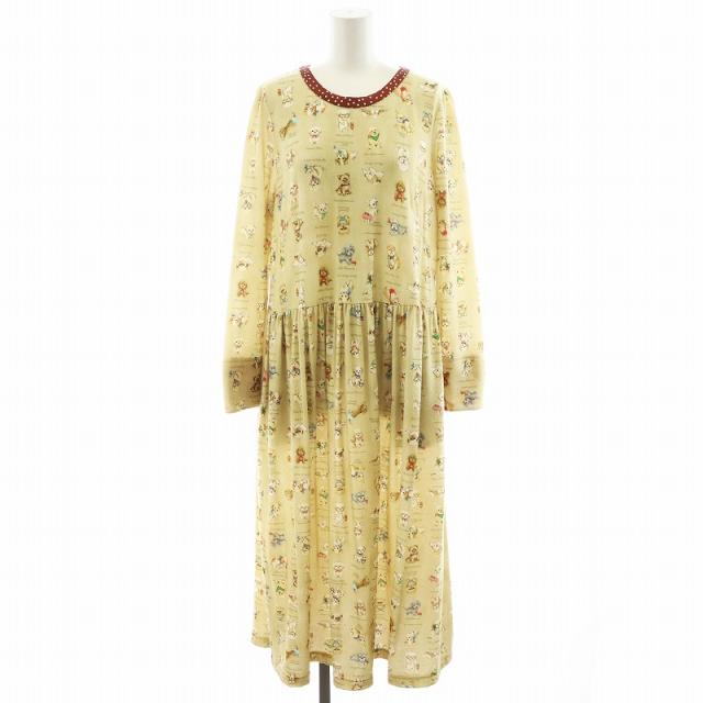 【中古】未使用品 ユキエモン yukiemon 犬図鑑長袖ワンピース ロング丈 長袖 M ベージュ /AN18 レディースの通販は 13,172円