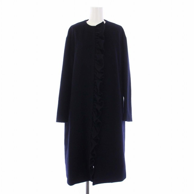 【中古】ヨーコチャン YOKO CHAN ノーカラーコート アウター ロング フロントラッフル フリル 36 S 黒 YCC-422-191の通販は