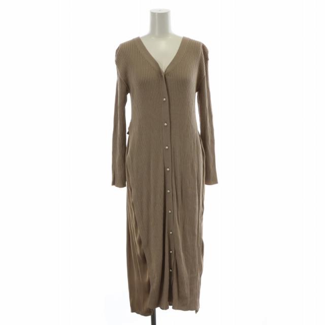 【中古】ダイアグラム グレースコンチネンタル リブフレアニットカーディガン ロング パールボタン 36 ベージュの通販は 5,336円