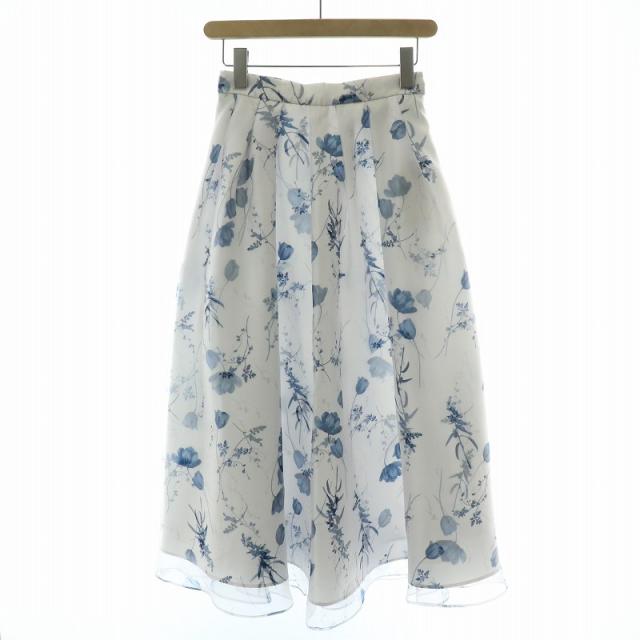 【中古】未使用品 セルフォード 24SS フラワープリントタックフレアスカート チュール ミモレ ロング 花柄 36 S 白 青の通販は