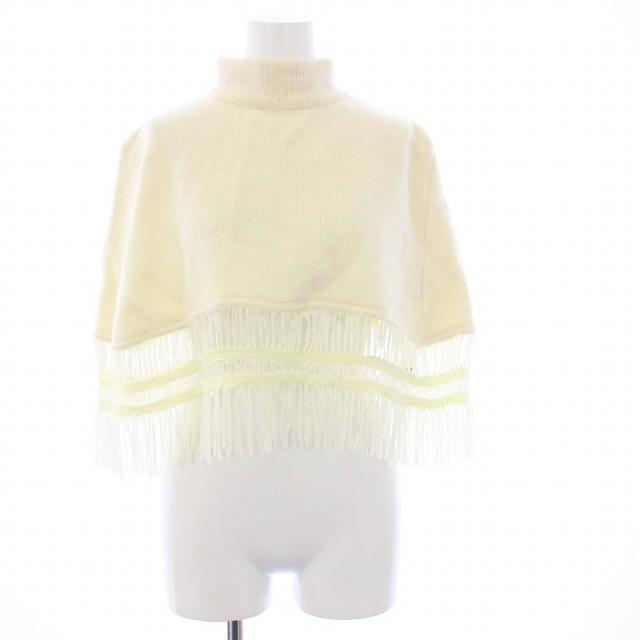 タン TAN ニットポンチョ ハイネック ショート丈 フリンジ F 白 オフホワイト TH21AW020 /KH レディース 中古】タン TAN ニットポンチョ ハイネック ショート丈 フリンジ