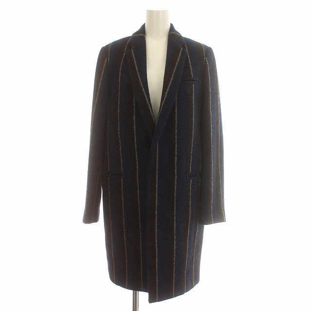 【中古】ハリスツイード Harris Tweed LIFE WITH FLOWERS ツイード チェスターコート ストライプ ウール 1 S 茶 青の通販は
