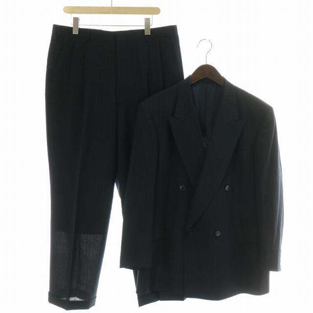 【中古】ミラショーン ダブルスーツ セットアップ 上下 テーラードジャケット アウター 背抜き ストライプ柄 黒の通販は