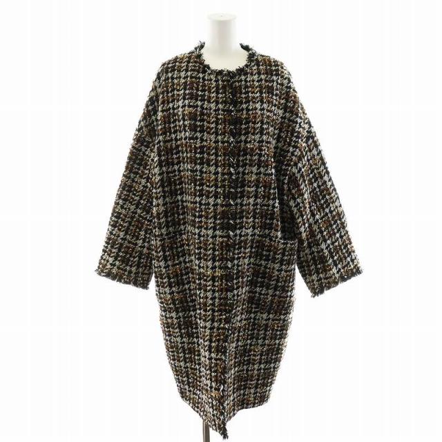 【中古】プルミエ アロンディスモン 1er Arrondissement ノーカラーコート ロング丈 ツイード アウター 黒 白の通販は 6,786円