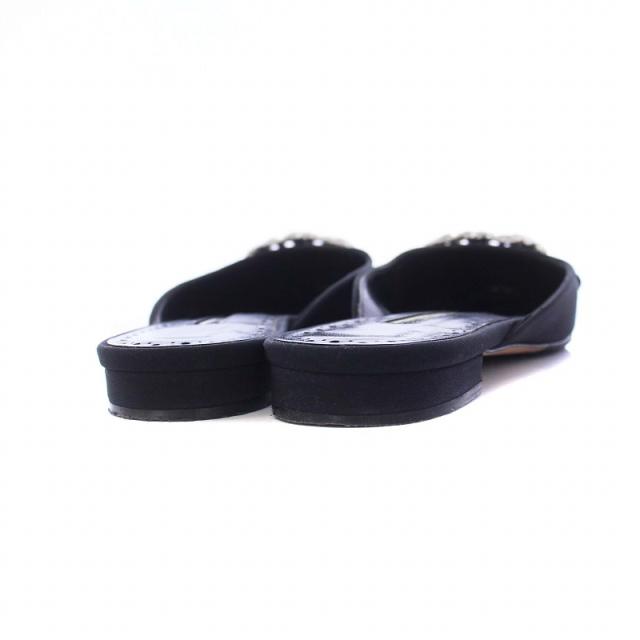 ★美品★マノロブラニク　ハンギシ　ミュール　サンダル　ブラック　35 ビジュー MANOLO BLAHNIK(マノロブラニク) / ハンギシ/ビジュー/サテン