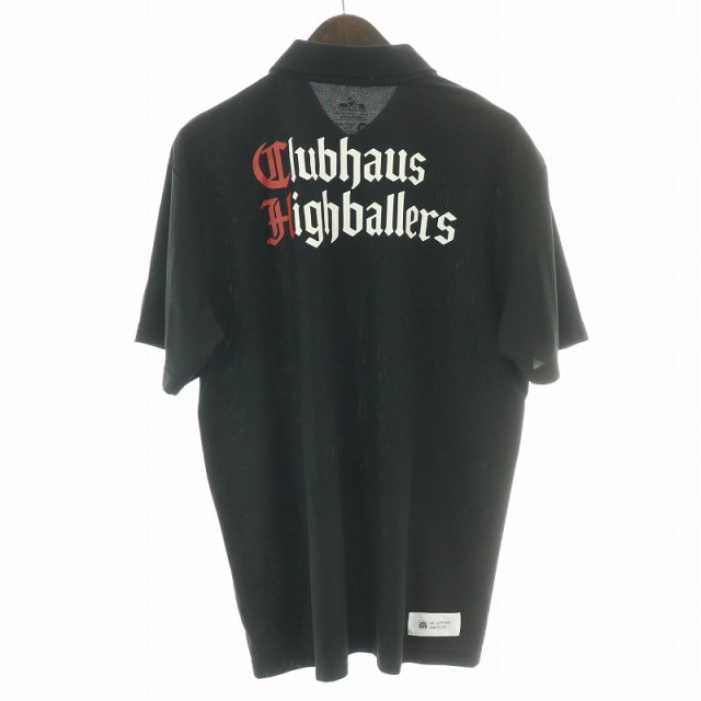 【中古】クラブハウス CLUBHAUS ポロシャツ 半袖 レギュラーカラー ストレッチ ロゴ プリント XL 黒 ブラックの通販は