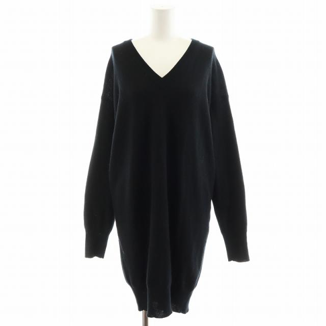 【中古】メゾンマルジェラ 4 Maison Margiela 4 18AW 二ットワンピース 長袖 ロング丈 エルボーパッチ Vネック S 黒の通販は