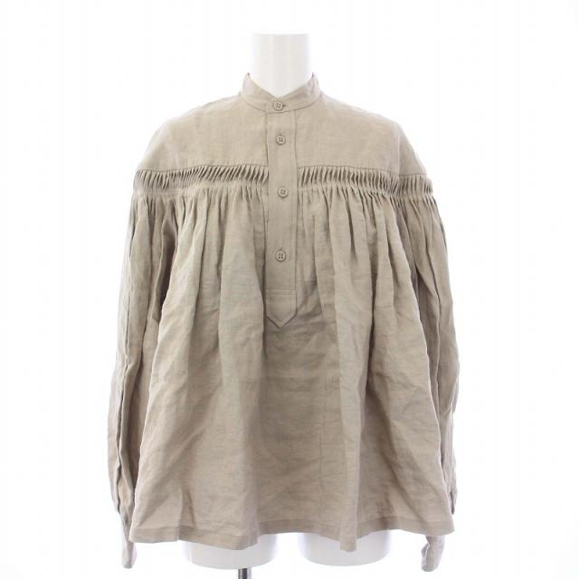 【中古】サイ ネンタックハーフプラケットシャツ ブラウス 長袖 バンドカラー リネン100％ 36 S ベージュ 1219-31409