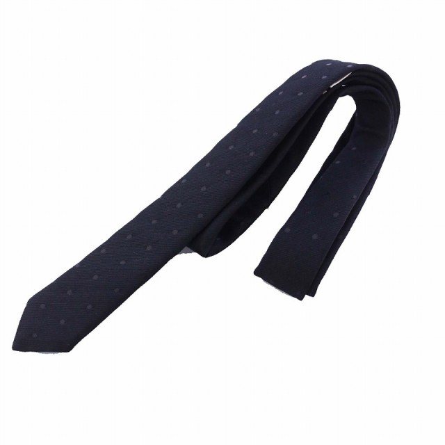 【中古】サンローラン パリ SAINT LAURENT PARIS ポルカドット ネクタイ シルクブレンド 4×135cm 黒 ブラック 709705