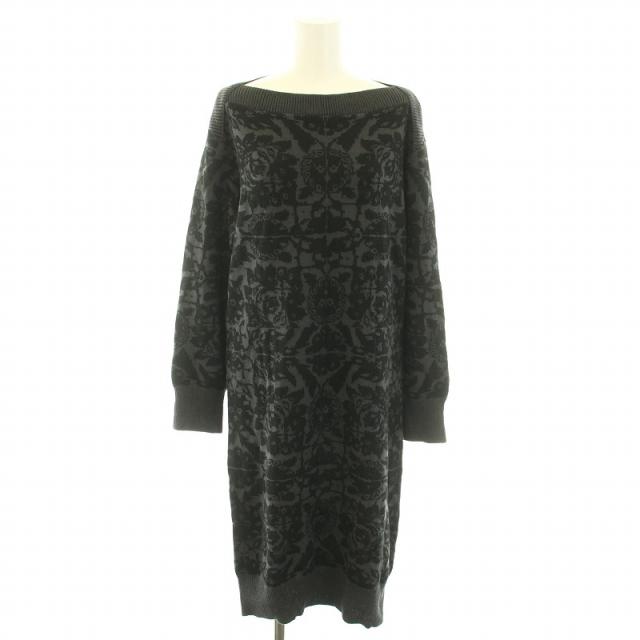 【中古】ヴィヴィアンウエストウッドレッドレーベル ニットワンピース ひざ丈 長袖 総柄 麻 2 グレー 黒 レディースの通販は 8,968円