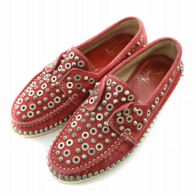 【中古】クリスチャンルブタン ローカットシューズ スリッポン スエード ロックスタッズ 装飾 38.5 24.5cm 赤の通販は 11,800円