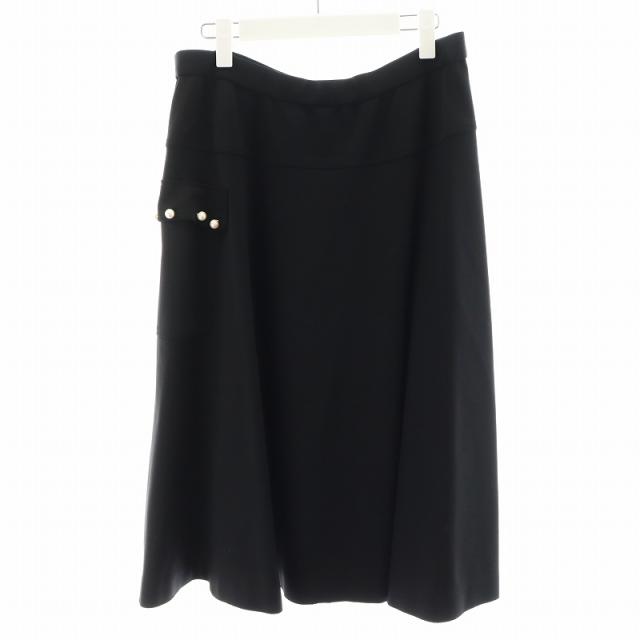 【中古】レリアン Leilian ネミカ NEMIKA KAORU YONEYAMA フレアスカート ひざ丈 パール 黒 ブラックの通販は 6,132円