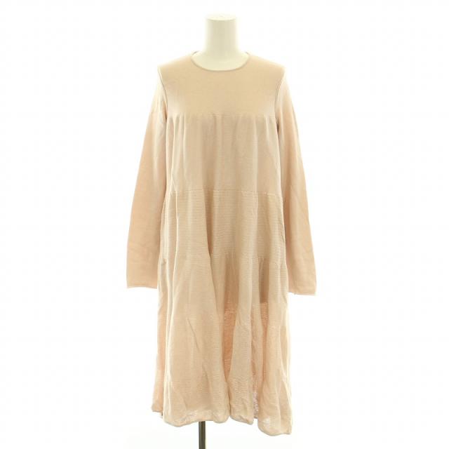 【中古】マーレット Merlette ニットワンピース ひざ丈 長袖 コットン ハイゲージ XS ピンク /YT レディース