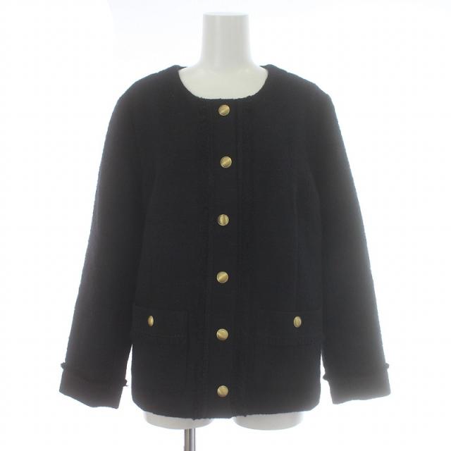 【中古】BOUQUET DE LUNE IENA別注 21AW ノーカラージャケット ツイード 金ボタン ウール混 F 黒 ブラック BQ214-501の通販は