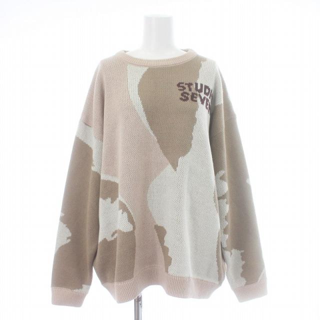 【中古】STUDIO SEVEN 24AW BIG FLOWER PATTERN KNIT ニット セーター 長袖 クルーネック M ピンクベージュ 70865208