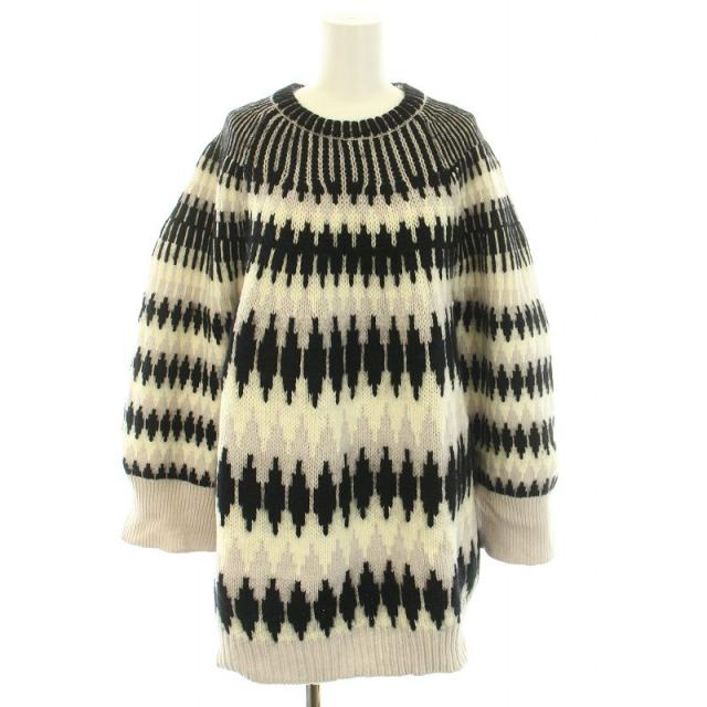 【中古】ヌード イエナ取扱い 23AW ニットプルオーバー クルーネック 長袖 総柄 ウール 38 M 白 黒 レディース