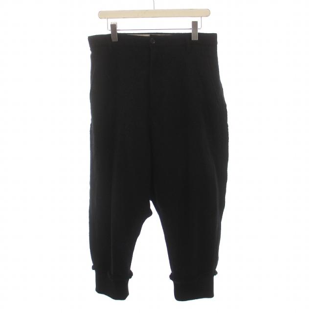 【中古】グラウンドワイ ヨウジヤマモト 近年モデル WOOL COMPRESSED BOUCLE RIBBED HEM PANTS ウール パンツ 1 黒