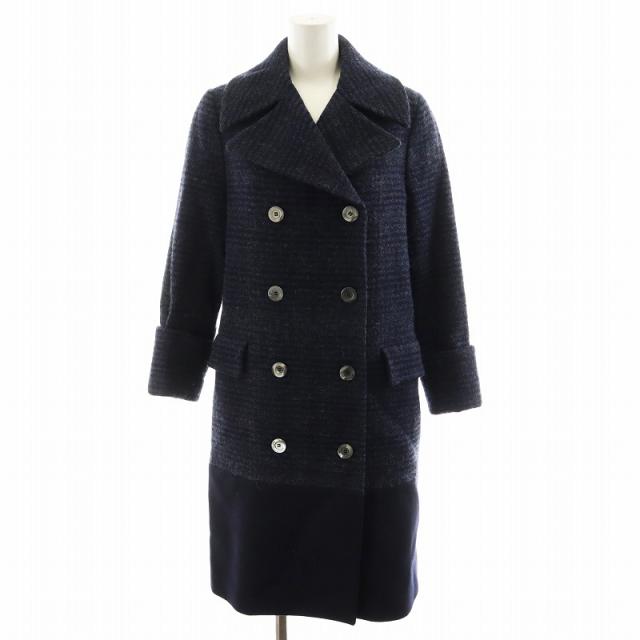 【中古】ダックス DAKS チェスターコート ロング丈 ダブル チェック柄 ウール IT40 S 紺 ネイビー 黒