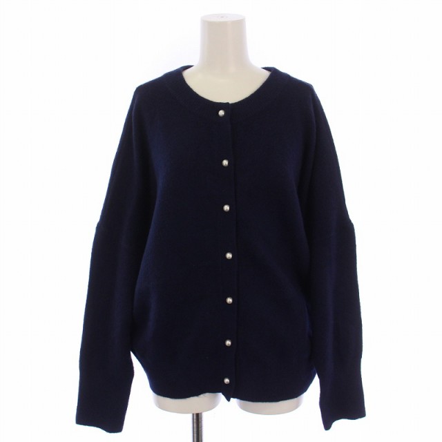 【中古】アンフィーロ UNFILO 23AW ふわふわニット パールボタンカーディガン 2WAY アンゴラ混 XL 紺 KRURSW0426の通販は