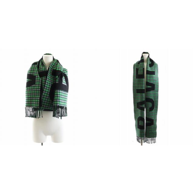 中古】バレンシアガ BALENCIAGA マフラー フリンジ チェック柄 ロゴ