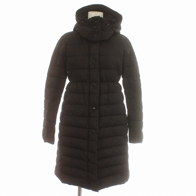 【中古】モンクレール MONCLER ADOXA アドクサ ダウンコート アニメタグ フード ロング コート 00 黒 ブラック