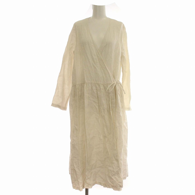 【中古】ネストローブ nest Robe リネン ラップワンピース ロング 麻 長袖 ワンピース F アイボリーの通販は 9,800円