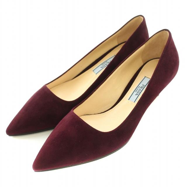 【中古】プラダ PRADA パンプス ポインテッドトゥ ハイヒール スエード 34.5 ボルドー /BB レディース